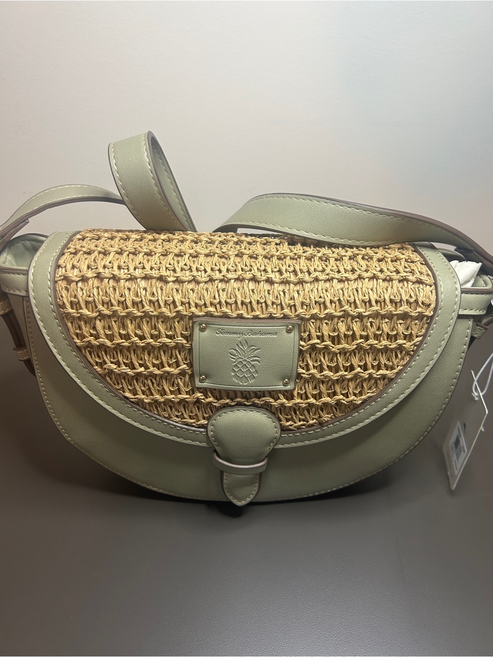 NWT. Tommy Bahama Sage Green & Natural Woven Crossbody Bag